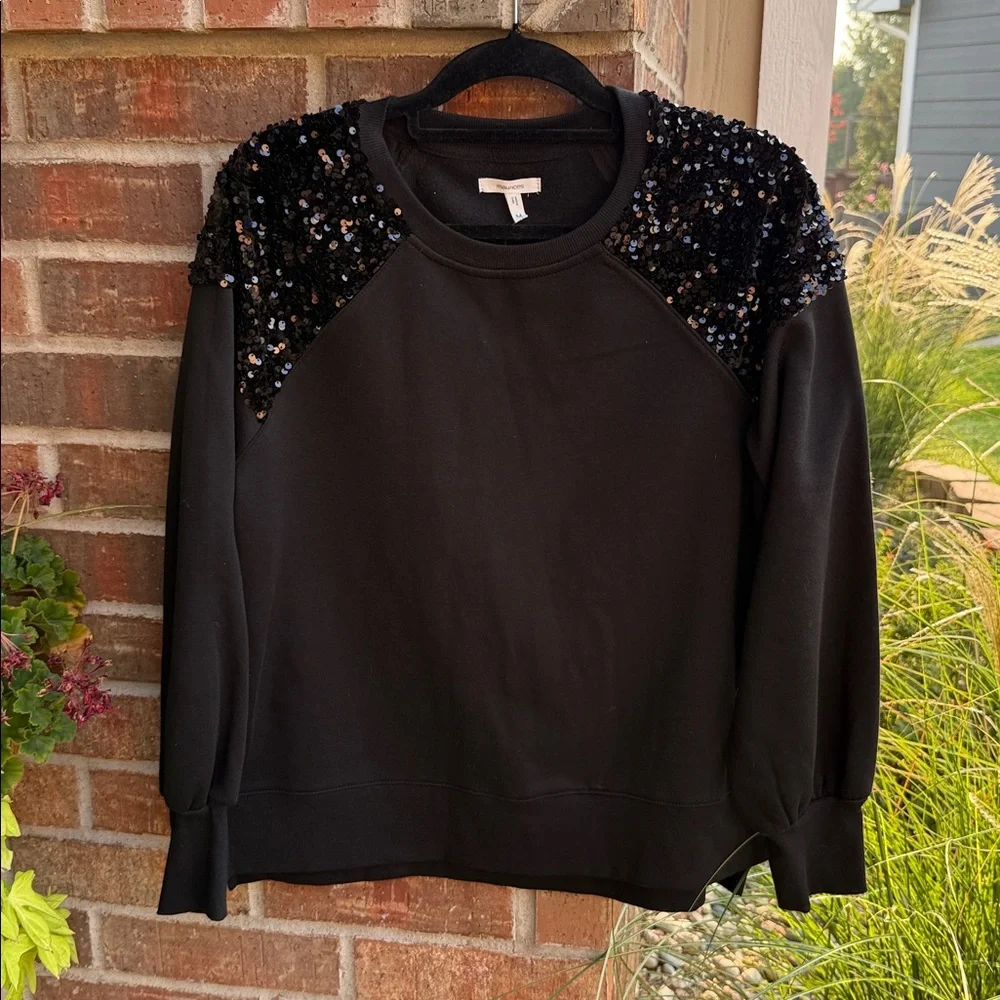 Maurices Ladies M Black Sequin Shoulder Sweatshirt NWT